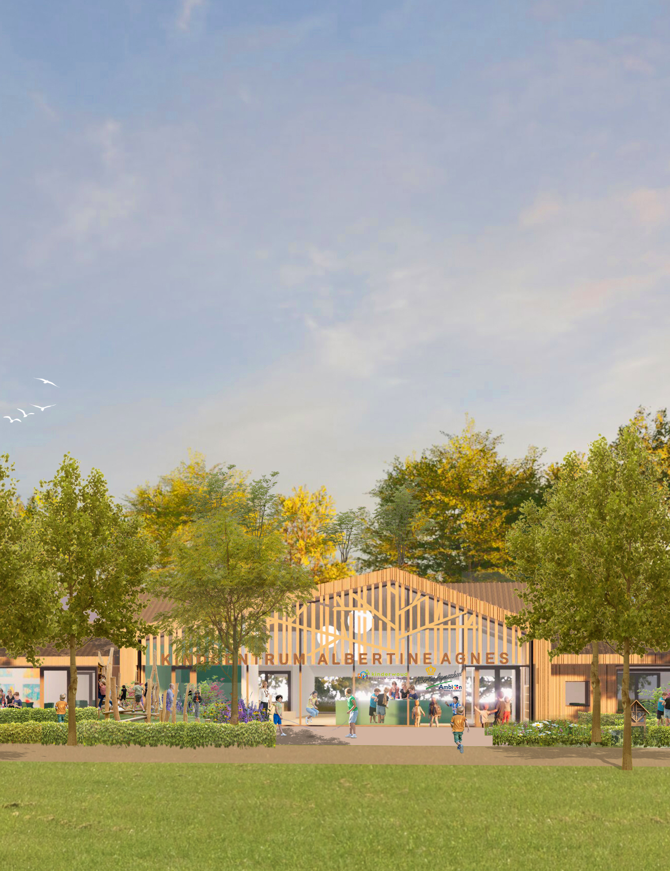 Circulair kindcentrum verbonden met landschap en beschermd dorpsgezicht